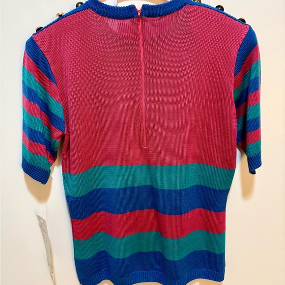 Vintage A J Classics by Aseret 90’s Sweater L Geometric Appliqué MTV Stripes NWT - Picture 2 of 7